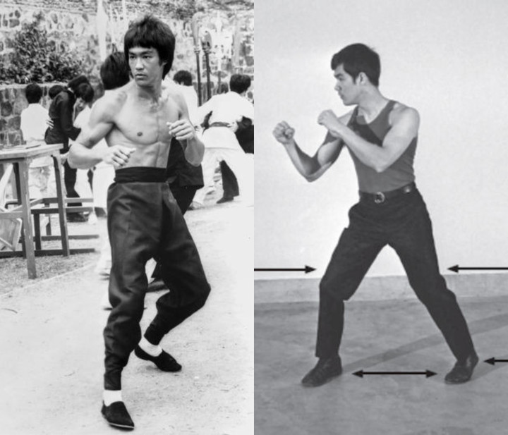Lý Tiểu Long áp dụng động tác chân của đấu kiếm và quyền anh vào Tiệt Quyền Đạo Tư thế chân trong Tiệt Quyền Đạo